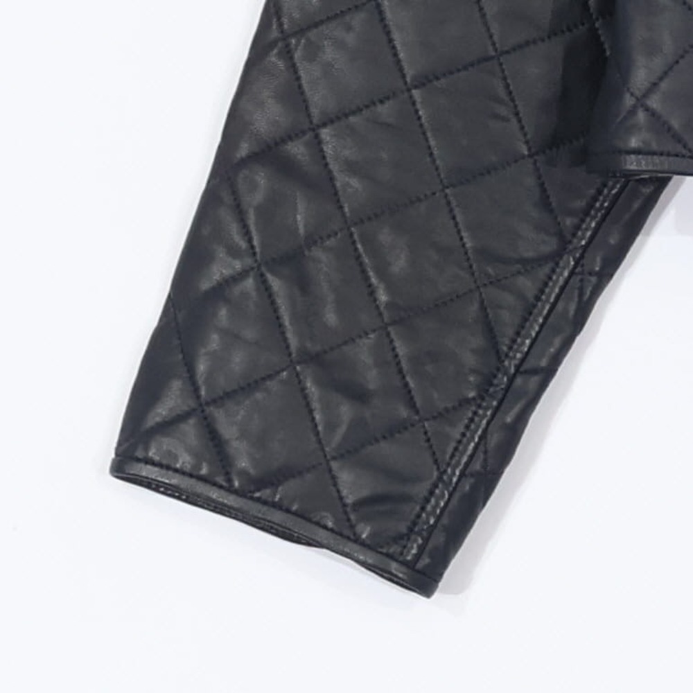Lauren Ralph Lauren Diamond Quilted Leather Jacket Women 16 Navy Cropped $695NWT - Picture 8 of 14